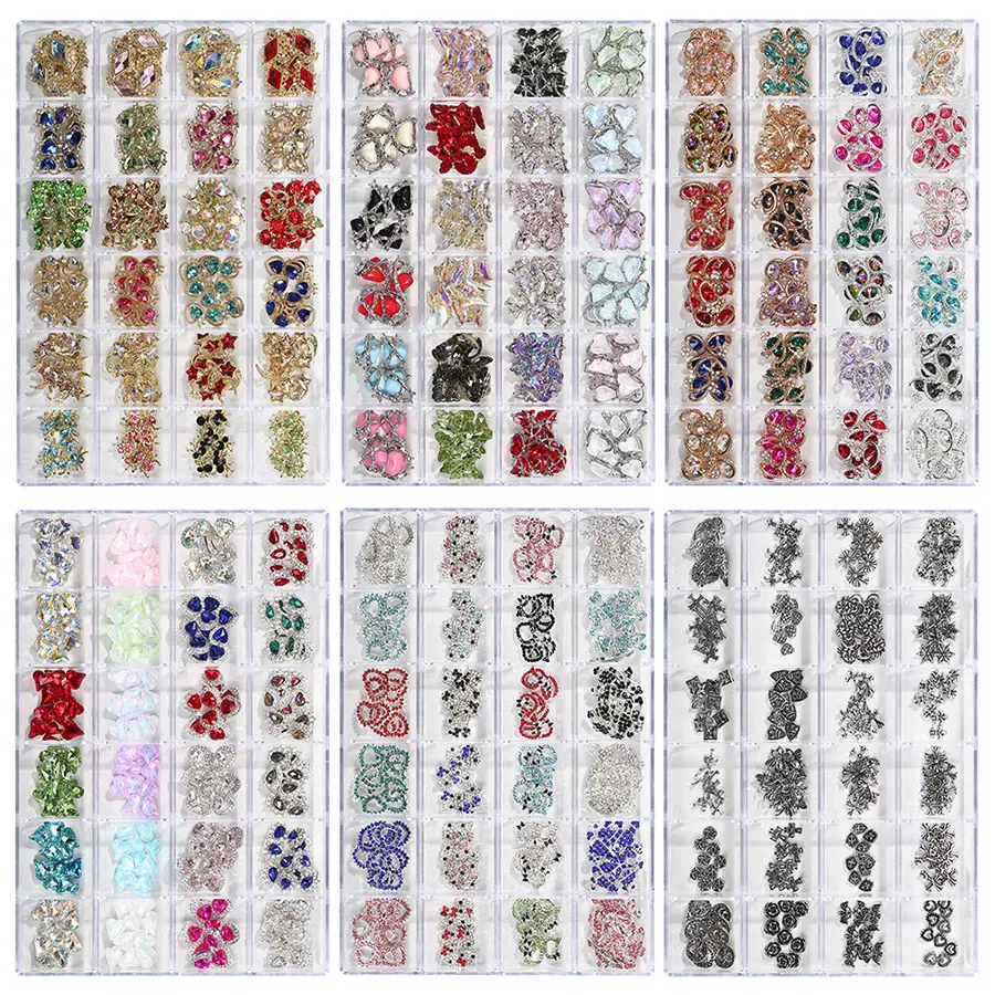 Nhà máy 24 lưới phẳng trở lại số lượng lớn không hotfix Bling Nail đá quý AB flatback Glass Rhinestone