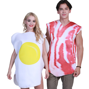 Ensemble costume d'Halloween pour adulte, œuf poché et bacon, cosplay, tenue de petit-déjeuner, tenue de couple, unisexe - Product Image 4