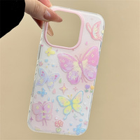 Coque Papillon Graffiti Colorée Esthétique Mignonne pour iPhone 16 15 14 13 Pro Max – Housse de Protection Antichoc Dégradée et Élégante