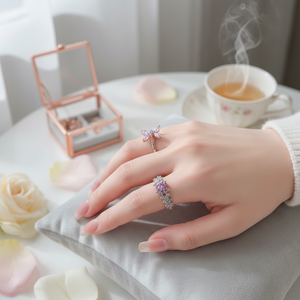 Vendita calda di tendenza di lusso argento stella intarsio anello regolabile per ragazze dichiarazione di moda con rosa placcatura in oro all'ingrosso - Product Image 3