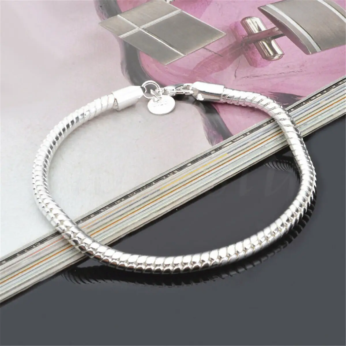 925 Sterling Plate Silver 3MM Snake Chain Bracelet Women Men's Fashion Jewellery