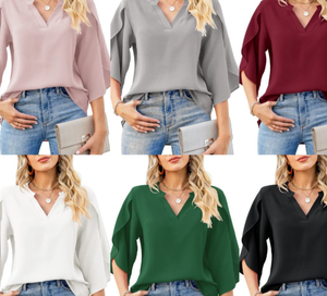 2026 t Women's Summer V-Neck Blouse With Flare Sleeves Casual <b>Top</b> In Multiple Colors For Adults - Product Image 1