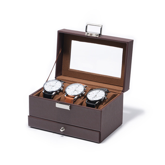 Sheep-pattern Square Three-piece Water Resistant Watch Box Storage Case Buckle Closure Exquisite PU Leather Watch Box Glass