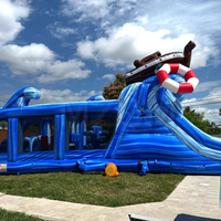 Parcours d'obstacles commercial gonflable en PVC pour aventure en mer, double piste humide et sèche