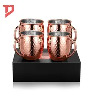 Tasses de Cocktail en cuivre doublées d'acier inoxydable personnalisées, tasses de Mule de moscou, ensemble de 4 tasses de fête avec pailles en cuivre
