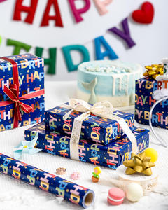 Happy Birthday <b>Pattern</b> Gift Wrapping <b>Paper</b> Roll Dark Blue Star <b>Pattern</b> Gold Foil Wrapping <b>Paper</b> for Gift Packaging Boy Girl - Product Image 2