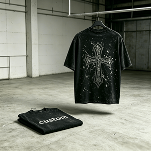 เสื้อยืดฮิปฮอปสั่งทำพิเศษ พิมพ์ลาย DTG ประดับเพชร เนื้อผ้าคอตตอนหนานุ่ม สไตล์สตรีทแวร์ ทรงโอเวอร์ไซส์ สำหรับผู้ชาย - Product Image 1