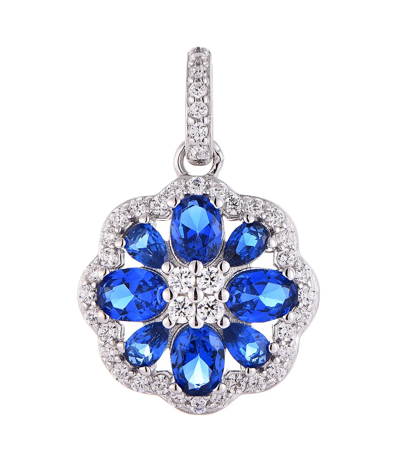 Qingxin personnalisé 925 en argent Sterling bijoux fins en gros bleu cubique zircone fête luxe fleur pendentifs femmes