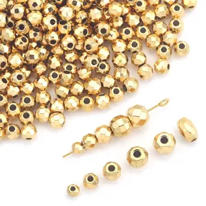 wholesale gold and silver multiple faceted round oval irregular shape loose beads 3/4/5/6mm metal beads for jewelry Making