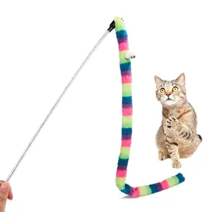 Pet oyuncak tüy kedi Teaser değnek kedi interaktif oyuncak komik tırtıl renkli çubuk Teaser değnek Pet kedi malzemeleri aksesuar
