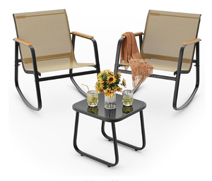 Ensemble <span class=keywords><strong>de</strong></span> table et <span class=keywords><strong>de</strong></span> chaises à bascule d'extérieur, ensemble <span class=keywords><strong>de</strong></span> bistrot <span class=keywords><strong>de</strong></span> patio 3 pièces, tissu respirant, meubles pour cour, pelouse, balcon, <span class=keywords><strong>jardin</strong></span> - Product Image 1