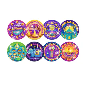 HUANCAI Indien Festival der Lichter Party 8 Stück DIY Diamant Acryl Kunstmalerei Ufer für Diwali Partyzubehör