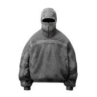 Sweat à capuche zippé intégral pour homme, coupe ample et oversize, avec logo personnalisé, noir délavé vintage, effet délavé à l'acide, empiècements, en tissu épais