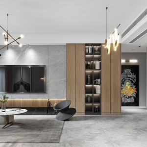 <strong>TV</strong> <strong>Unit</strong> Handleless Wall Mounted Modern Natural Wood <strong>Black</strong> Living Room Lacquer Light <strong>Oak</strong> - Product Image 1