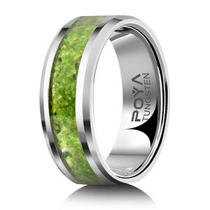 Anelli Nuziali POYA 8mm in Argento per Fidanzamento e Anniversario, Anello in Tungsteno Smussato con Intarsio di Olivina, Vestibilità Confortevole - Product Image 1