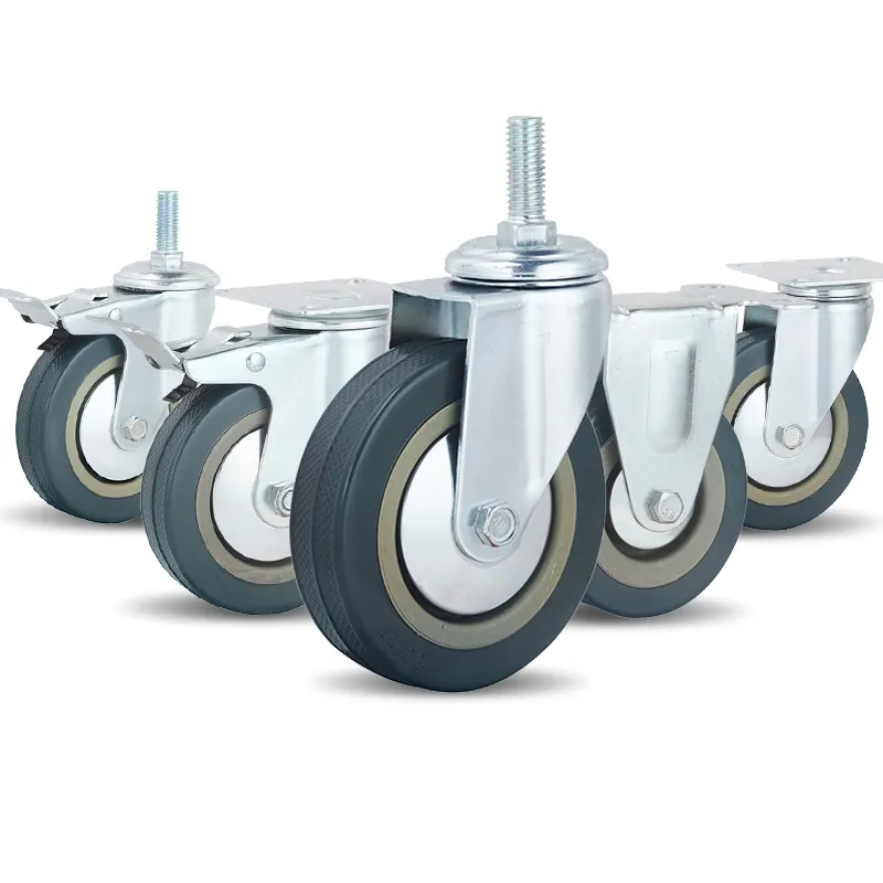 Set of 4 Grey PVC Swivel Fix Stem Shopping Cart Wheels 2inch Light Duty Caster for Furniture