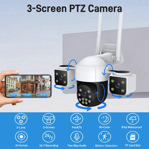 12MP 6K xem toàn cảnh 3 ống kính 3 PTZ ngoài trời an ninh cam 360 ° không có góc chết tự động theo dõi CCTV <span class=keywords><strong>Wifi</strong></span> Camera - Product Image 2