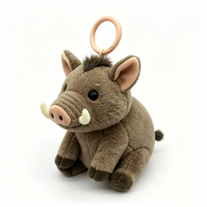 Llavero de peluche de jabalí marrón suave personalizado, mini llavero de peluche de jabalí sentado con colmillos, regalo de peluche de jabalí para amantes de los cerdos - Product Image 3