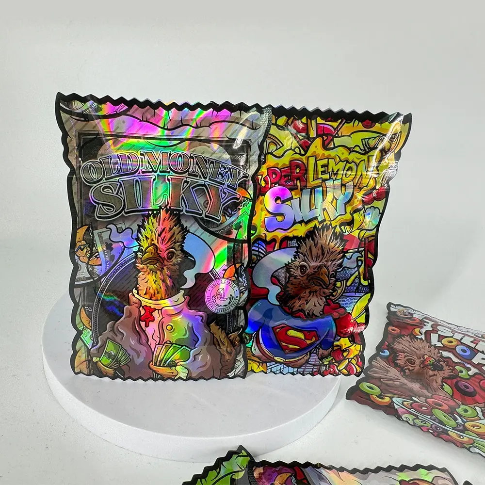 Individueller digitaldruck gestanzte Tüte unregelmäßiger speziell geformter Kunststoff-Reissverschlussbeutel holografische Verpackungstasche