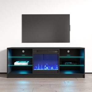 Mobilier de salon moderne de luxe 65 75 pouces électrique led lumière cheminée meuble TV avec feu