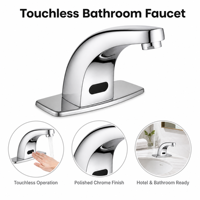 Robinet à capteur sans contact chromé, robinet automatique pour lavabo, pour toilettes publiques, restaurant, hôtel, bec courbé mains libres