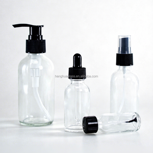 Bouteilles en <span class=keywords><strong>verre</strong></span> Boston transparentes, givrées, noires et blanches de 500 ml, 50 cl, 16 oz, avec pompe blanche ou noire pour lotion - Product Image 1