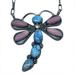 Colgante de Lujo de Plata de Ley Bañada en Oro Vermeil con Concha Rosa, Colinas Doradas y <span class=keywords><strong>Mariposa</strong></span> Turquesa - Product Image 2