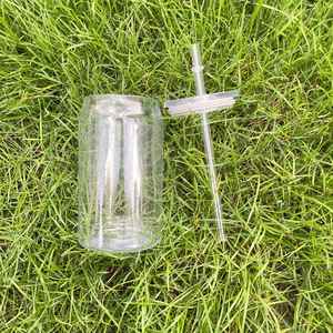 Nouvelle canette durable en acrylique de 16 oz pour boissons gazeuses avec couvercles à paille en plastique, adaptée aux autocollants de transfert UV en vinyle et DTF - Product Image 2