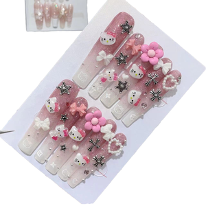 <span class=keywords><strong>Uñas</strong></span> postizas artesanales al por mayor, <span class=keywords><strong>uñas</strong></span> de presión largas con diseño de cobertura completa, pegamento para mujer, marca privada, <span class=keywords><strong>uñas</strong></span> acrílicas gruesas - Product Image 1