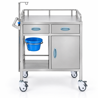 Troli Ambulans Stainless Steel untuk Rondaan Perawat dengan Dua Laci dan Satu Pintu untuk Pengiriman Obat dan Perawatan di Samping Tempat Tidur