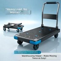 Chariot à plateforme pliable portable avec plateau en HDPE, roues silencieuses et poignée confortable – Idéal pour entrepôt, bureau, maison