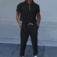 Vêtements de mode personnalisés, chemise à manches courtes à demi-zip de couleur unie pour homme, pantalon décontracté, ensemble 2 pièces pour homme