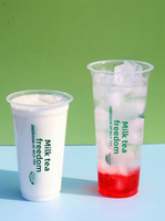 Gobelets jetables en polypropylène de calibre 90 pour thé au lait et jus de fruits avec couvercle dôme personnalisé, 500 pièces/paquet pour boissons froides/chaudes