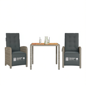 Set Bistrot Grigio per Esterni, Arredamento da Giardino a 2 Posti in Rattan Contemporaneo Resistente alle Intemperie - Product Image 1