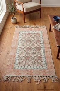 Terracotta Mandala Block Print Cotton <b>Rug</b> 4x6 Handmade Carpet with Tassels <b>Boho</b> Floor Mat Living Room Decor - Product Image 1