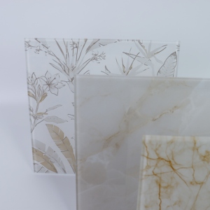 Marble And <b>Leaf</b> Pattern Silk <b>Screen</b> Printed Glass Stone And Plant Effect Ceramic Frit Glass for Interior Design Projects - Product Image 4