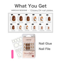 AIERFEI 24 faux ongles ovales, design tendance pour nail art, ongles à presser, effet œil de chat, faux ongles, design personnalisé accepté
