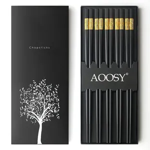 Luxury Chinese Alloy Chopsticks Personalized Fiberglass Black Engraved Chopsticks Gift Set