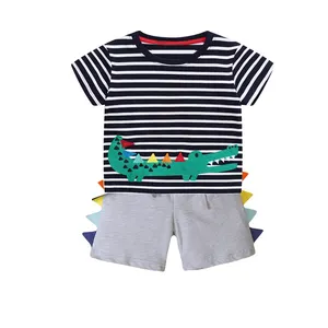 Rahat pamuklu örme timsah baskı o-boyun Tshirt ve pantolon yaz çocuk giyim setleri 1-5 yıl erkek