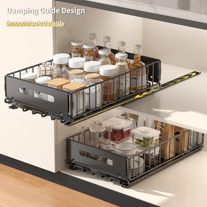 Lot de 2 étagères de rangement pliables et coulissantes, adhésives, robustes, pour armoire de cuisine, garde-manger, salle de bain - Product Image 1