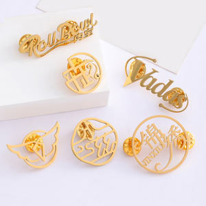 Pinos personalizados Logotipo De Metal Placas para Bolsa Marca De Corte A Laser Tag De Metal Etiqueta De Broche De Ouro Nome Do Emblema Etiqueta De Personalização - Product Image 1