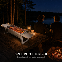 Grille à Kebab Pliante en Acier Inoxydable, Portable, Pliage Rapide, pour Barbecue Domestique et Extérieur, Hauteur 16 cm, pour Grillades