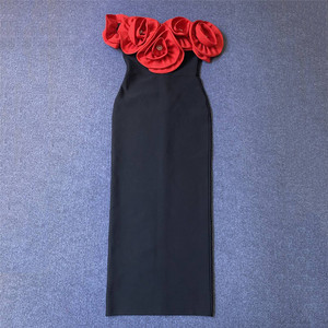 <span class=keywords><strong>Vestido</strong></span> Largo Negro con <span class=keywords><strong>Flores</strong></span> 3D y Diamantes, Estilo Imperio, Hombros Descubiertos, Antiarrugas, Elegante, <span class=keywords><strong>para</strong></span> Fiesta Nocturna o Club - Product Image 5
