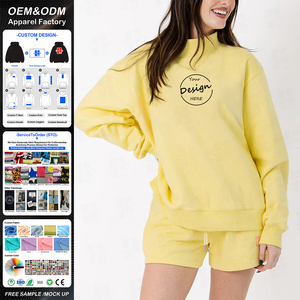 Sweat-shirt en molleton de coton français de haute qualité pour femme, col montant, broderie personnalisée, grandes tailles, vente en gros - Product Image 1