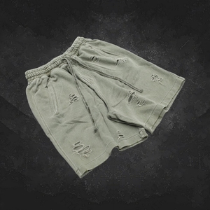 Pantalones Cortos de Algodón French Terry de 420 g/m² con Lavado Ácido para Hombre, Pantalones Cortos Casuales de Algodón Grueso con Efecto Desgastado - Product Image 1