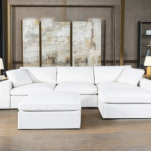 Juego de Sofás Modulares Cuadrados de Terciopelo Blanco de 3 Piezas, Estilo Wabi Sabi de Lujo, Patas de Madera, para Apartamento, Hotel, Sala de Estar, Dormitorio - Product Image 2