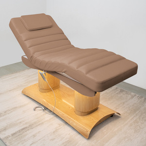 Modern Beauty Salon Furniture Leather Massage <b>Table</b> Wood Grain Cylinder Base Electric Velvet Facial Spa Lash Bed - Product Image 2