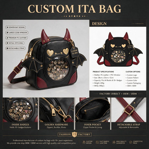 กระเป๋า Ita Bag แบบกำหนดเอง หน้าต่างใส ลายการ์ตูนปีศาจ กระเป๋าสะพายไหล่ผู้หญิง แฟชั่น หนัง PU กระเป๋าถือ - Product Image 2