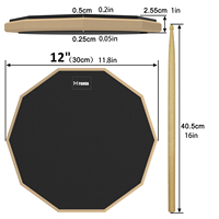 N.S 12-Inch Double-Sided Silent Snare Drum Pads Practice Set 2pcs Silicone Drumsticks Mute Tips Wooden Black Orange-Red