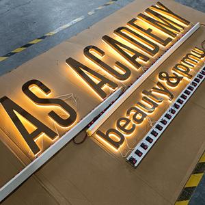 Lettres de signalisation rétroéclairées en métal poli brossé, lettres en relief 3D éclairées par LED, enseignes commerciales, signalisation extérieure - Product Image 3